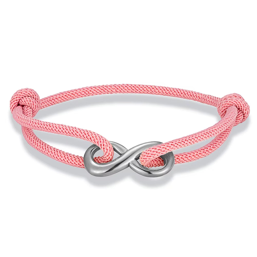 Robust adjustable cord bracelet with infinity symbol, unisex, ideal for minimalist daily wear.
