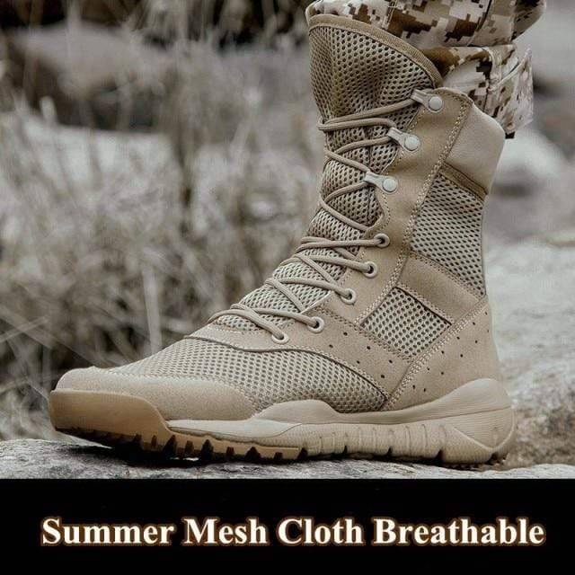 Black unisex tactical training and hiking boots with non-slip grip, close-up of sole