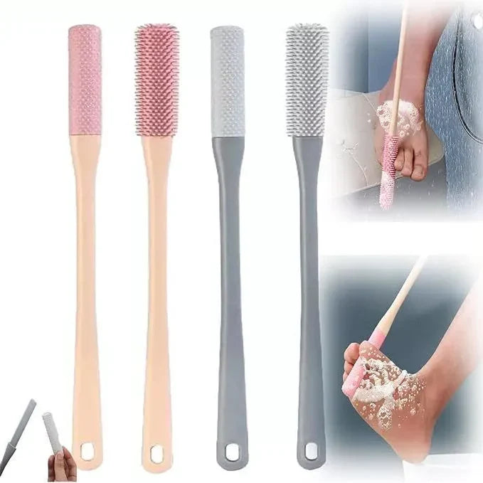 Unisex foot scrubber set: long handle toe gap brush & anti-itch brush for complete foot hygiene and comfort.