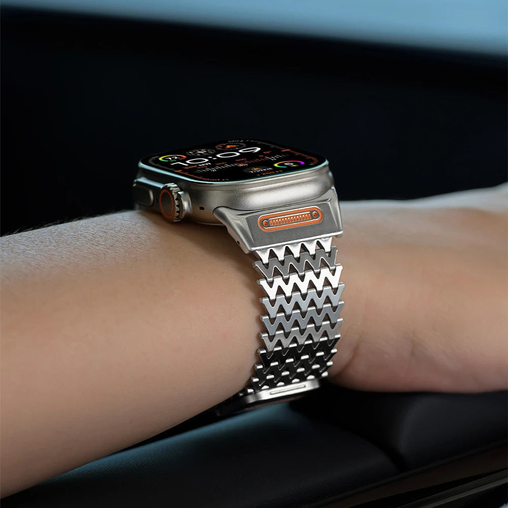 Magnetic stainless steel smartwatch band, designed for unisex appeal and long-lasting wear.