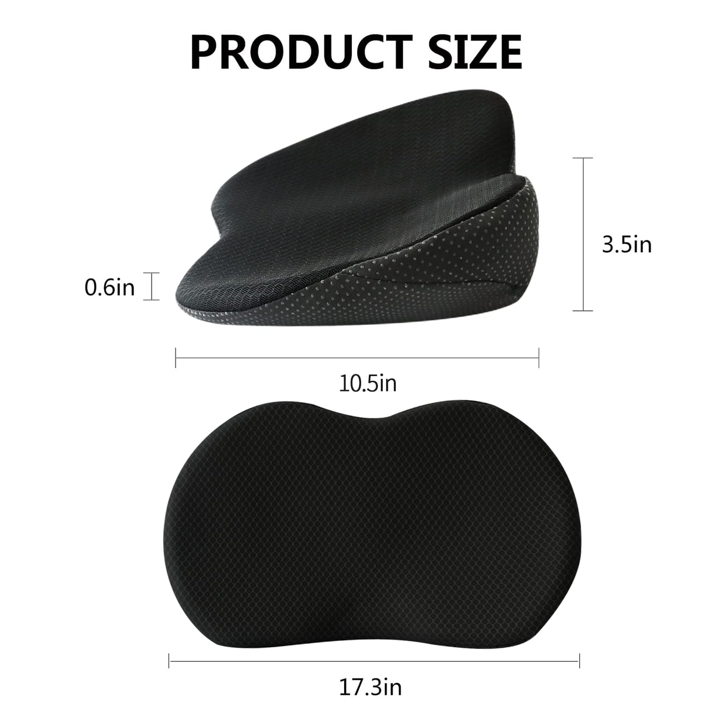 Close-up of the breathable fabric and memory foam texture of a car seat cushion for shorter drivers.