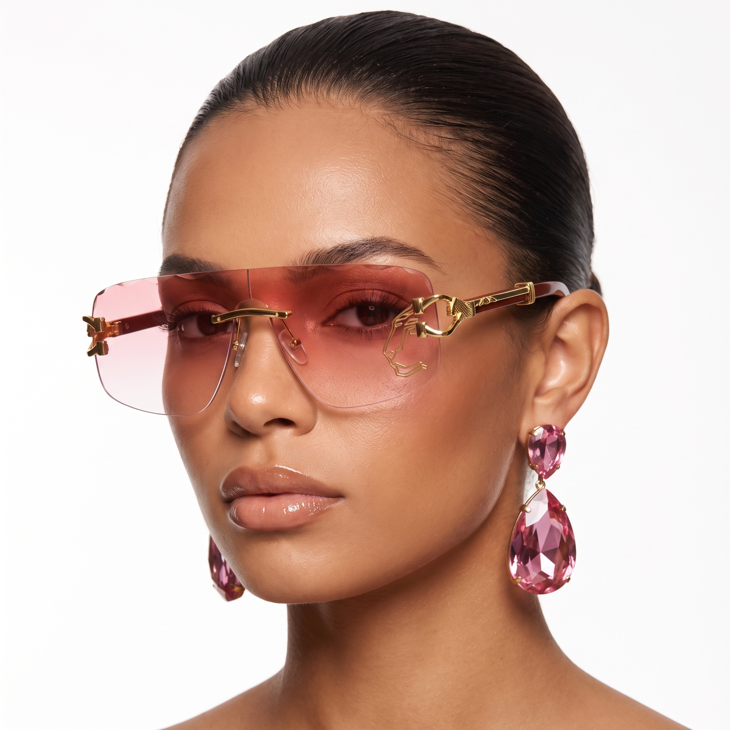 Stylish gray rimless sunglasses, perfect unisex modern accessories with UV protection.