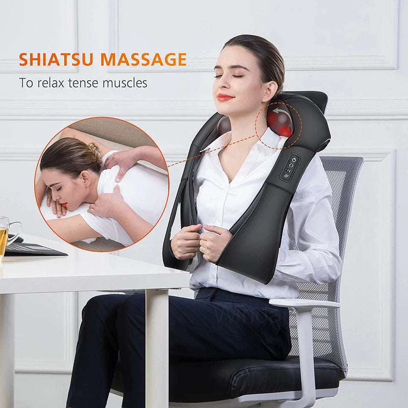 Portable Shiatsu massager for neck & shoulders, also effective on back & legs. Electric for muscle relaxation & pain relief.
