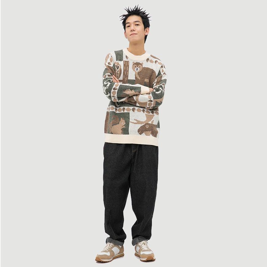 Warm vintage unisex forest friends cozy sweater. Relaxed fit pullover, excellent for layering or casual outings.
