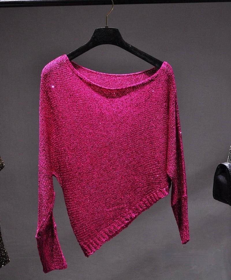 Stylish women's asymmetric sequin blouse. Perfect elegant top for evening events & special occasions.
