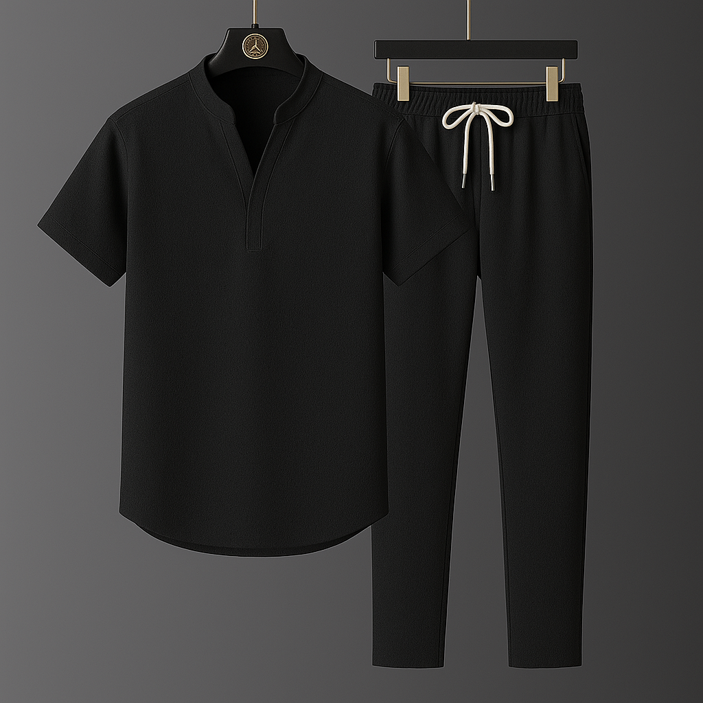 Comfortable women's linen blend casual set, featuring a relaxed-fit top and soft joggers for everyday wear.
