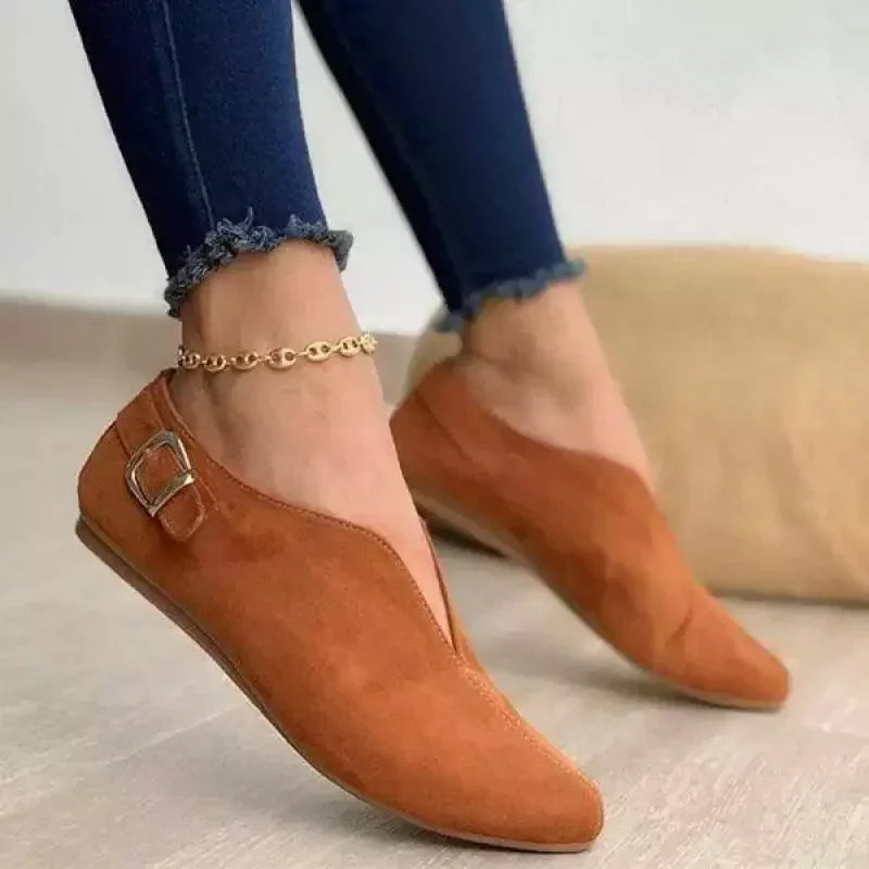 Women's fashionable buckle loafers, offering ultimate everyday comfort. Chic slip-on flats for stylish workwear & casual use.