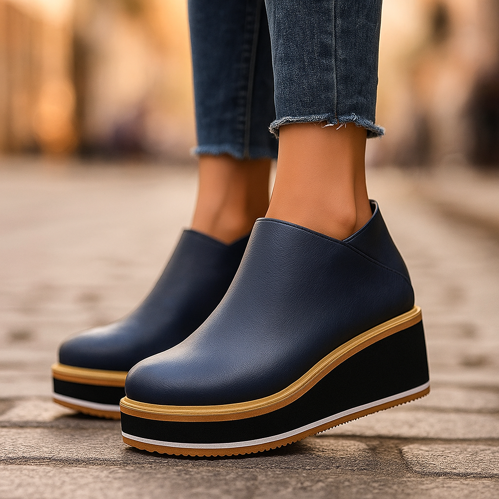 Comfortable women's platform wedge sandals made from vegan leather, ideal for everyday fashion.