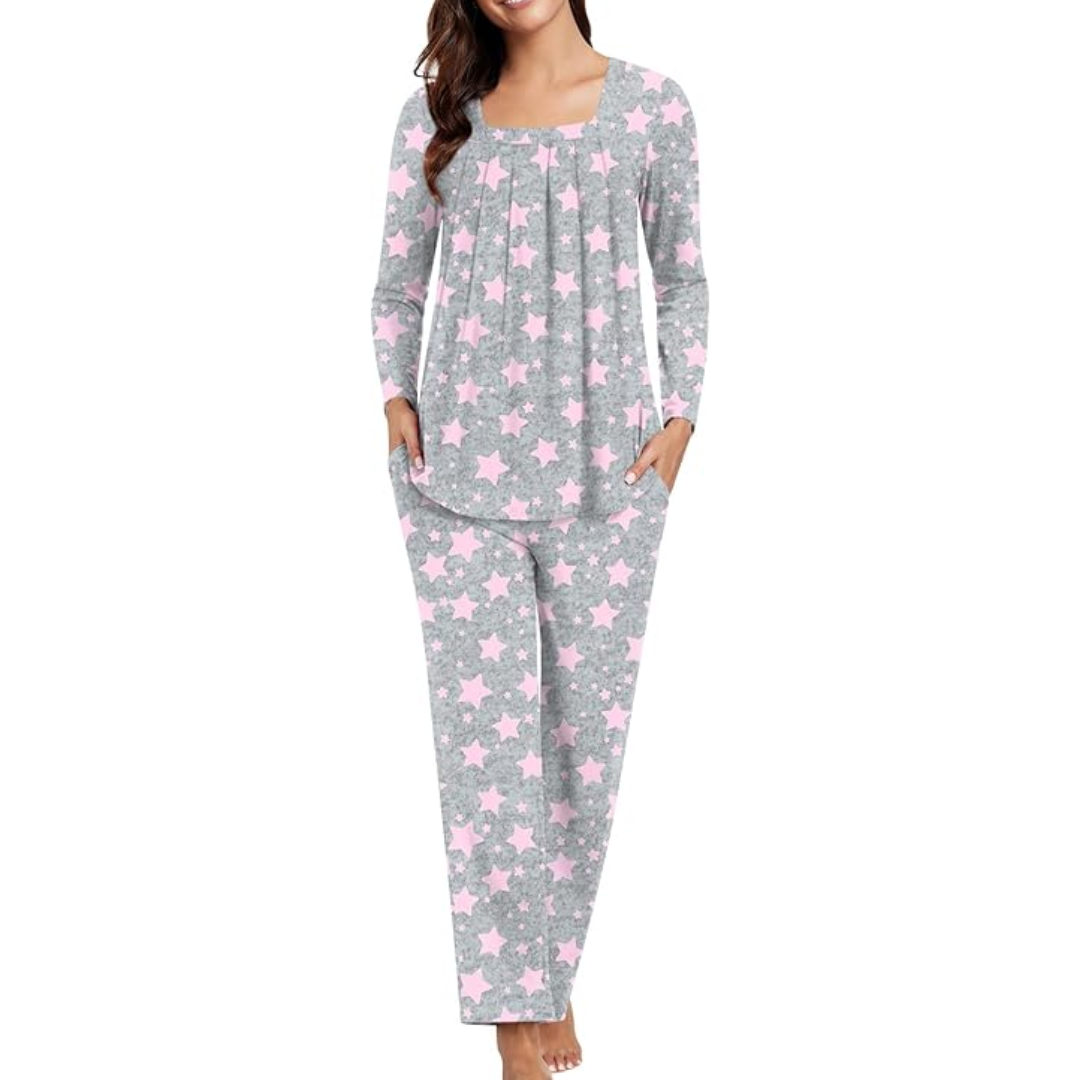 Cozy women's sleepwear set with pockets. The ultimate comfy 2-piece loungewear for her.