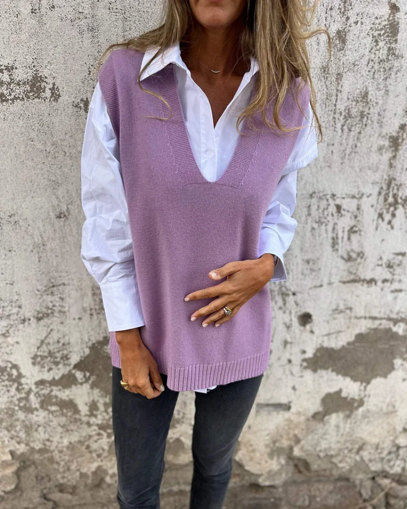 Chic women's V-neck knitted cardigan, a perfect layering piece for fall outfits. Offers cozy comfort and style.