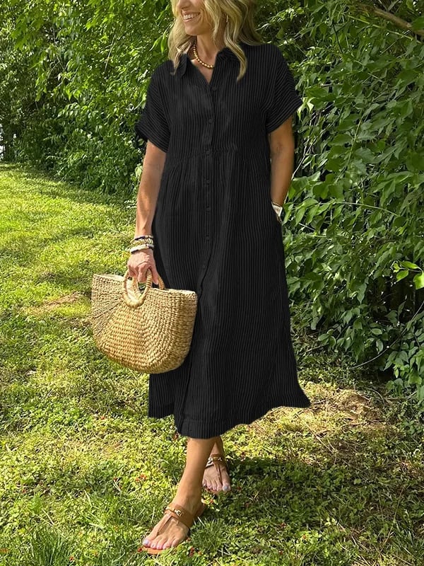 Stylish women's day dress, a soft-touch long maxi shirt dress for comfortable elegance.
