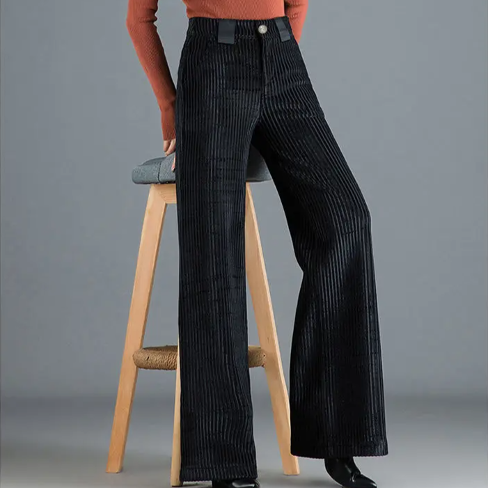 Elegant women's high-waist wide-leg trousers, perfect versatile bottoms for casual or office wear.