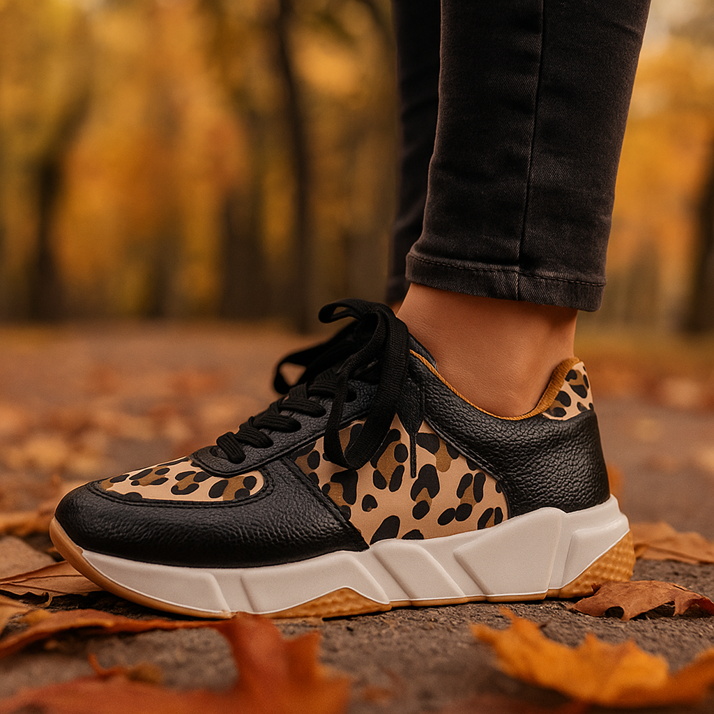 Leopard print women's athletic shoes offering excellent support & style for both fashion & performance.