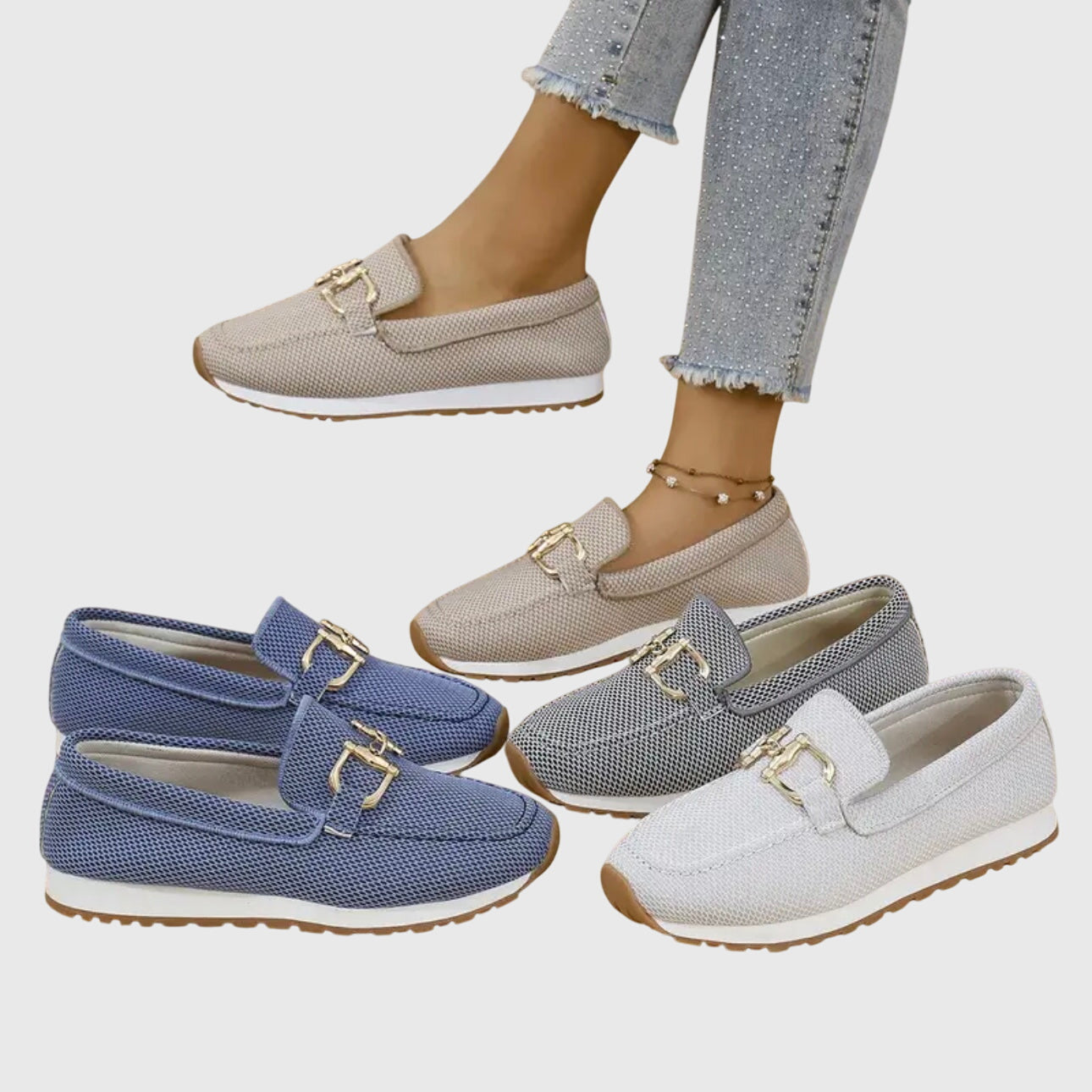 Blue women's comfortable orthopedic walking shoes. Slip-on fashion sneakers offering pain relief.