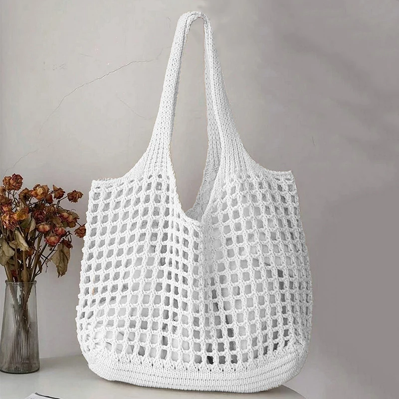 Modern women's crochet bag, a versatile everyday tote & fashion essential.