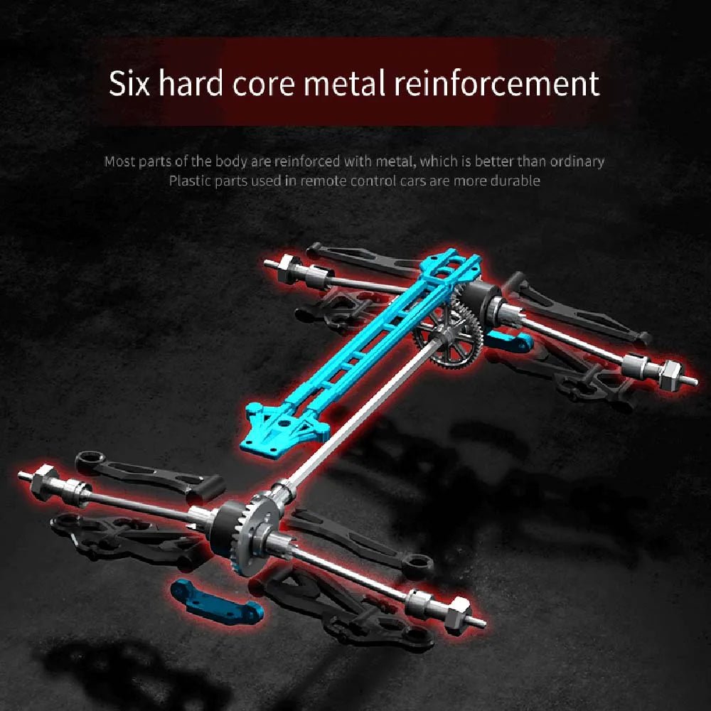 Experience the thrill of a 1:16 scale electric RC truck, AWD, with vivid LED headlights for any terrain.