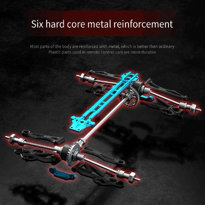 Experience the thrill of a 1:16 scale electric RC truck, AWD, with vivid LED headlights for any terrain.