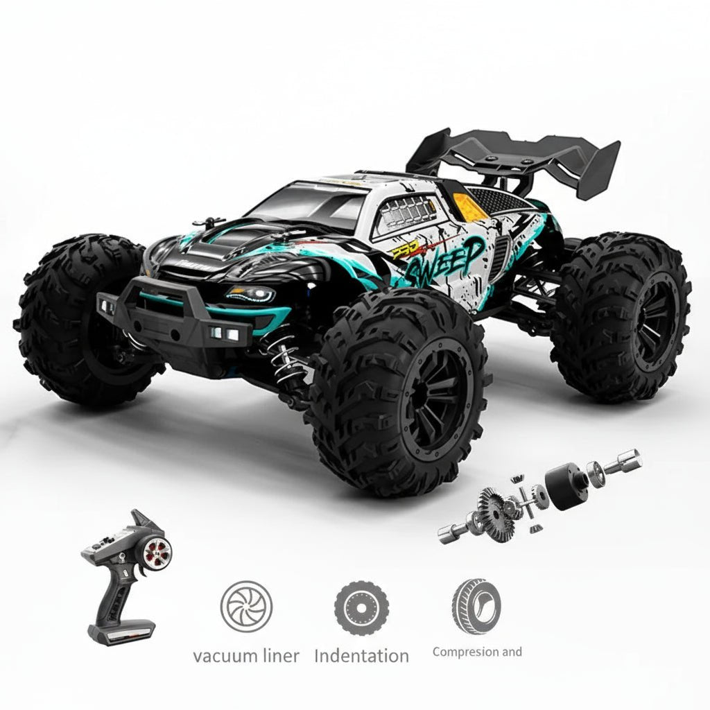 High-performance 1:16 electric RC truck, all-wheel drive & LED headlights, for ultimate remote control fun.