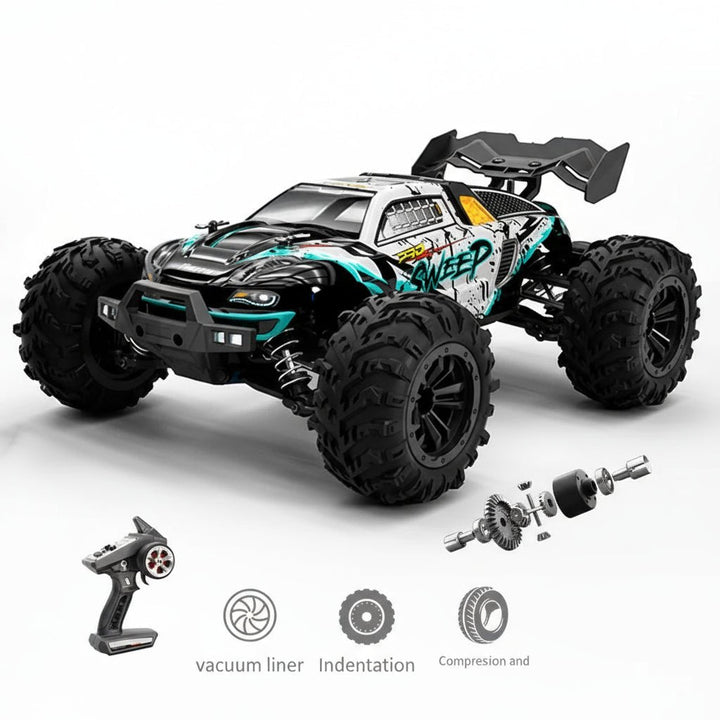 High-performance 1:16 electric RC truck, all-wheel drive & LED headlights, for ultimate remote control fun.