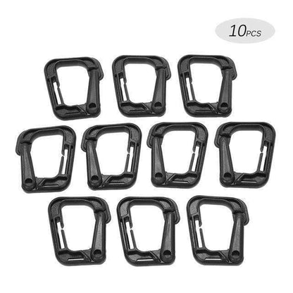 Unisex D-Ring locking clips for Molle, enhancing organization of camping and hiking gear
