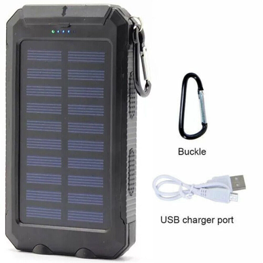 Versatile 10000mAh solar charger, dual USB outputs, and powerful LED light for emergencies