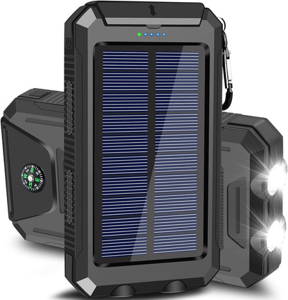 Adventure-ready 10000mAh solar power bank, shockproof, waterproof, for all outdoor activities