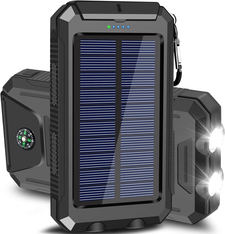 Adventure-ready 10000mAh solar power bank, shockproof, waterproof, for all outdoor activities