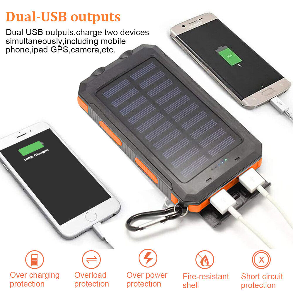 Waterproof 10000mAh solar power bank, essential emergency power for phones & devices