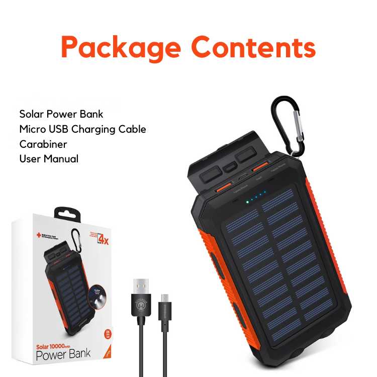 Emergency 10000mAh solar power bank, durable outdoor gear & phone charger