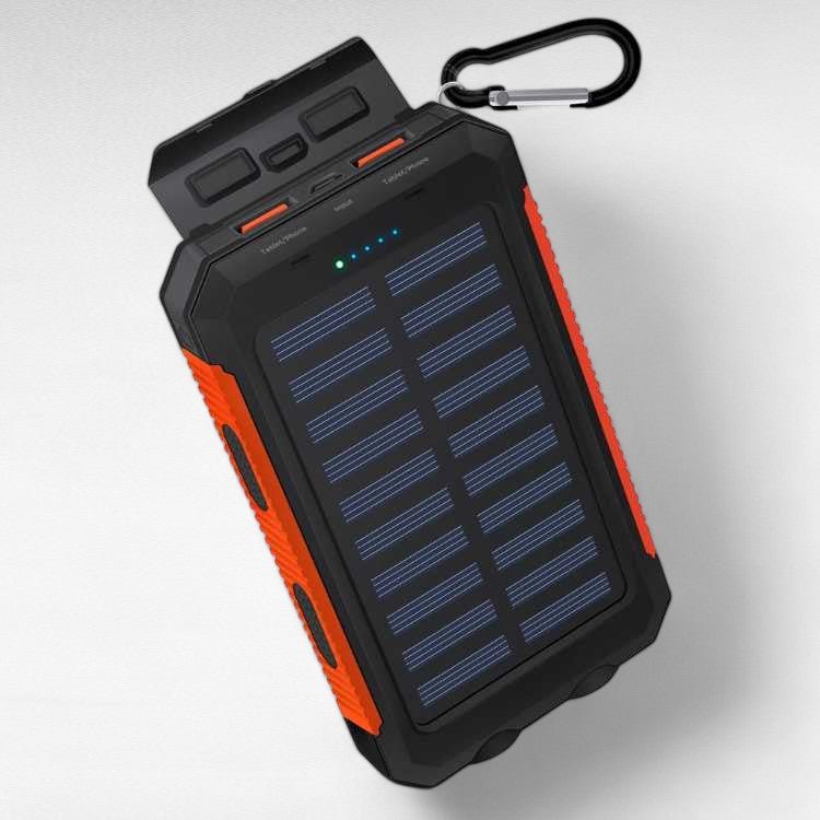 Portable solar power bank 10000mAh for camping & survival, charges phones fast