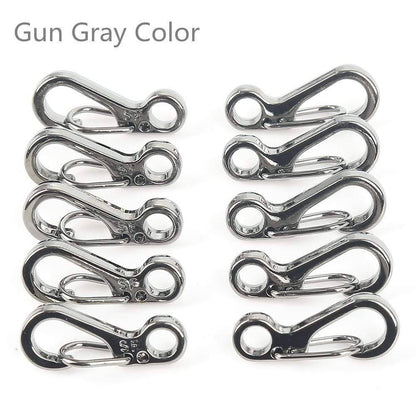 Close-up of a mini SF spring clasp, showing durable design for backpack clips and tactical use