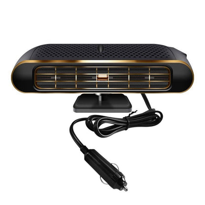 Hand holding 12V portable car heater, highlighting its compact size and easy mobility