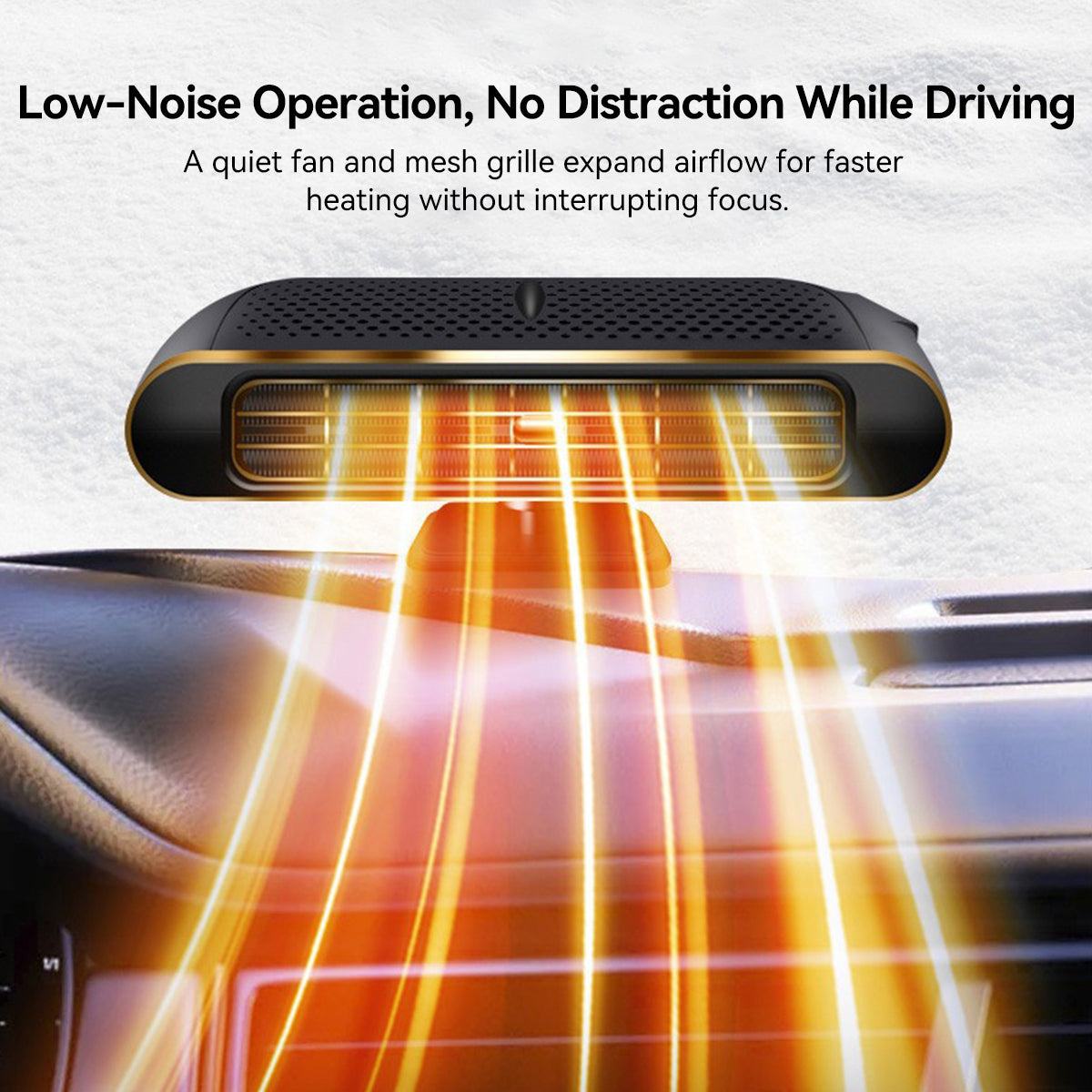 Side view of 12V portable car accessory, ensuring comfortable winter warmth on road trips