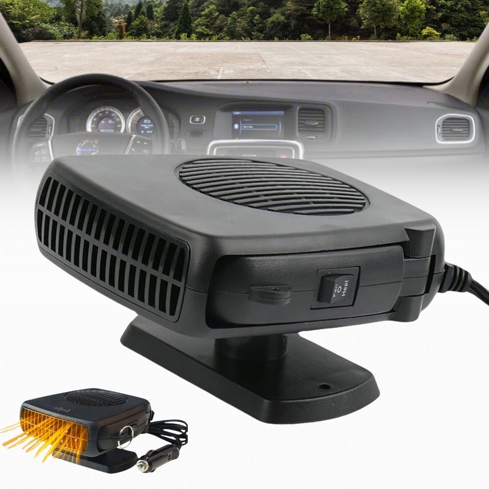 12V portable ceramic car heater fan for fast defrosting windshields & warming car interior. Essential winter accessory.