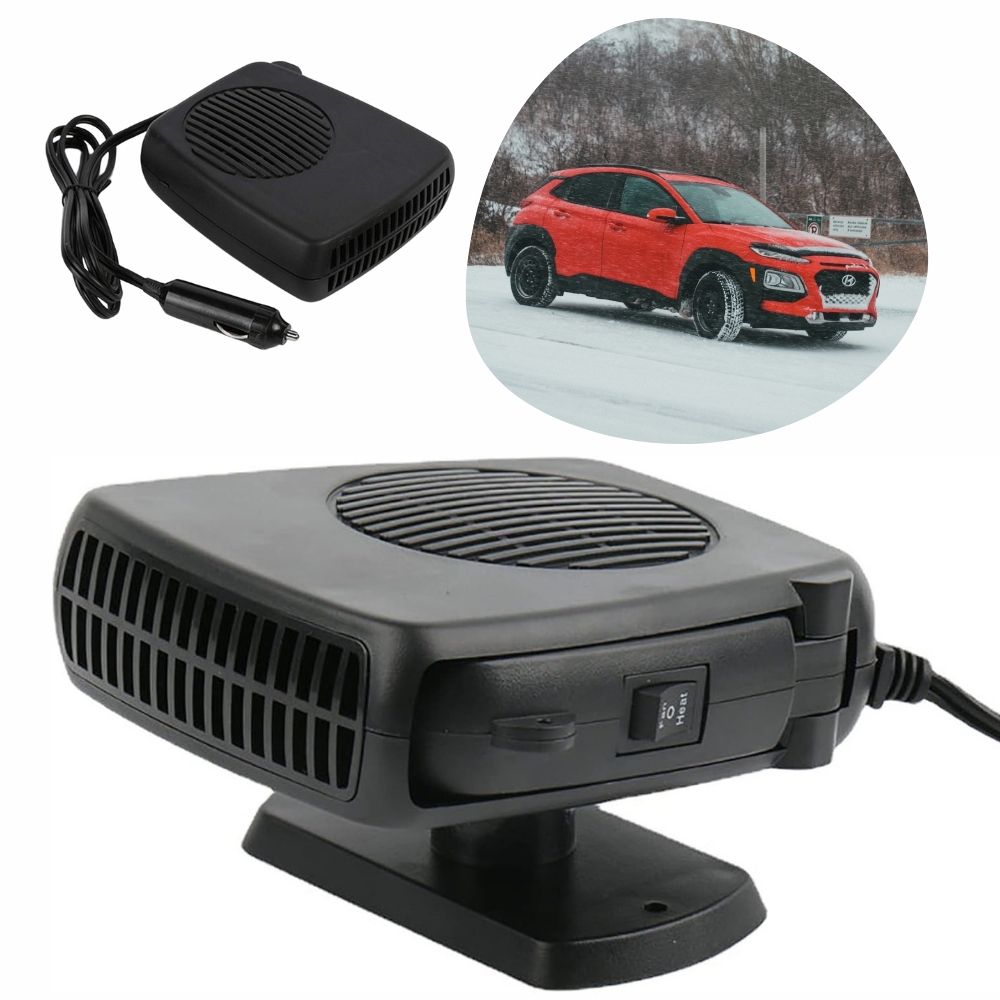 Compact 12V ceramic car heater & fan, 150W/300W, offers quick auto heating and defrost for all vehicles.