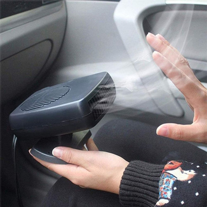 Compact 12V ceramic heater fan for cars. Powerful 150W/300W quickly defrosts windows and heats vehicle cabin.