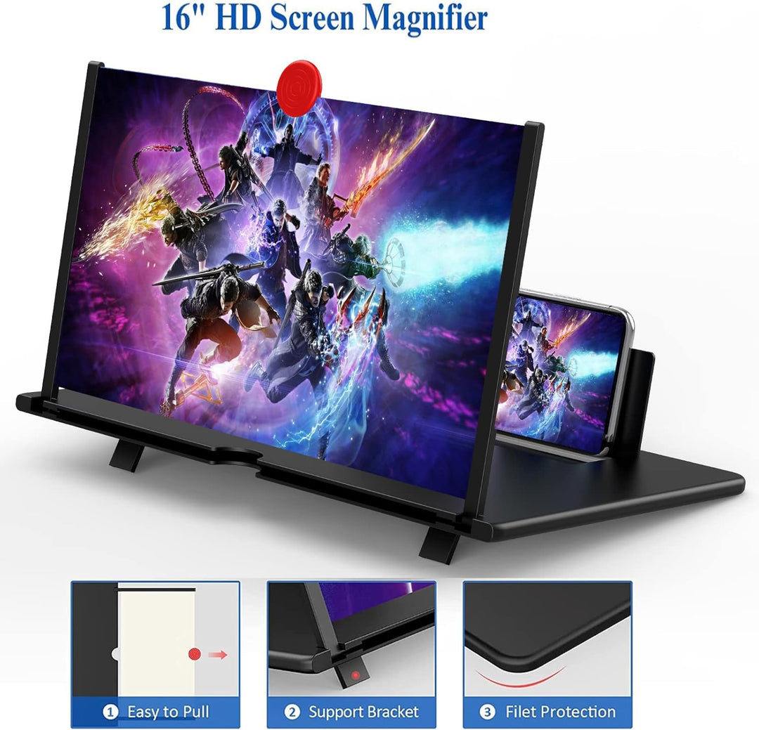 Portable 16-inch smartphone screen enlarger, perfect for gaming, movies, and eye protection.