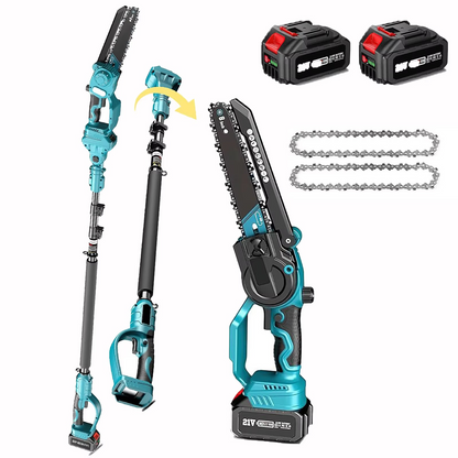 2-in-1 cordless electric pole saw & chainsaw for versatile tree trimming and pruning tasks.
