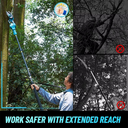 Brushless motor 2-in-1 electric saw for seamless transition between pole and hand-held use.