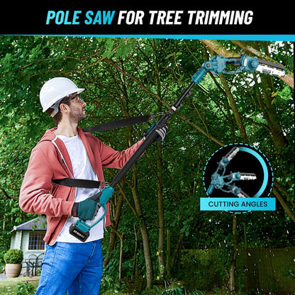Portable 2-in-1 electric chainsaw and pole saw, designed for easy branch cutting.