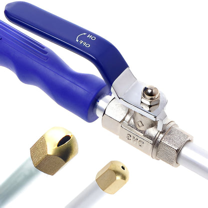 Adjustable spray high-pressure hose nozzle for powerful car washing, deck cleaning & home outdoor dirt removal.
