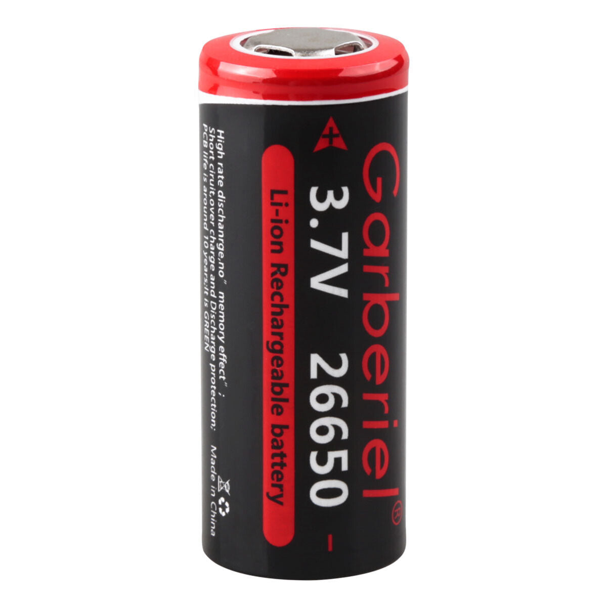 Flashlight 26650 Li-ion 3.7V flat top rechargeable battery pack of two