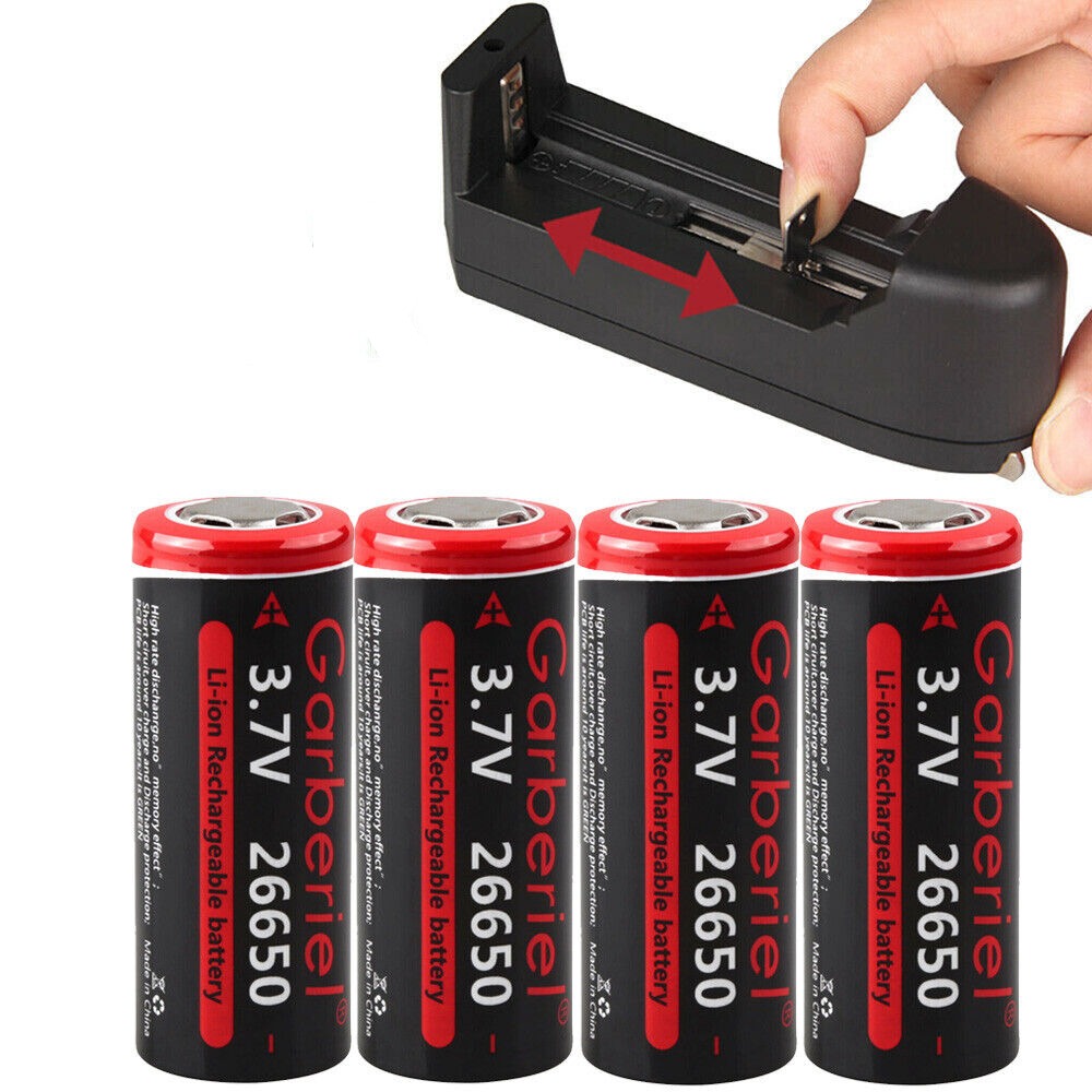 High-capacity 26650 Li-ion 3.7V flat top batteries, 2-pack for flashlights