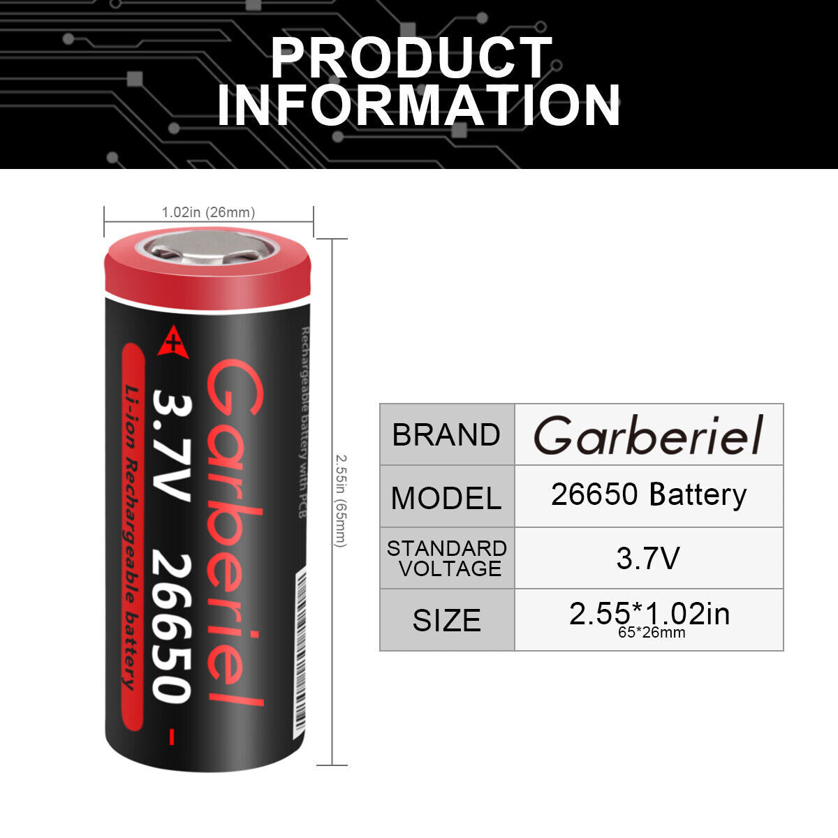 Twin pack of 26650 Li-ion 3.7V rechargeable flat top batteries for camping gear