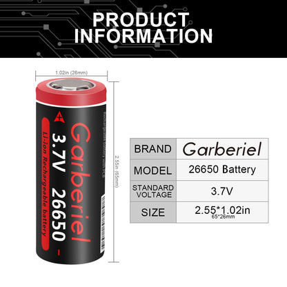Twin pack of 26650 Li-ion 3.7V rechargeable flat top batteries for camping gear