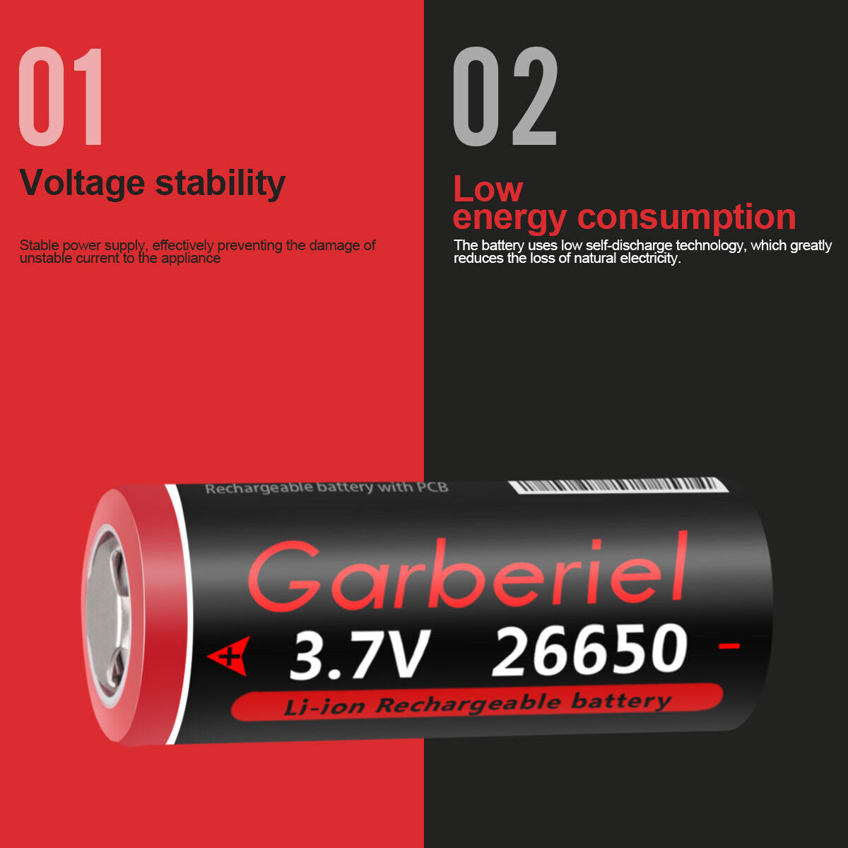 Flat top 26650 3.7V Li-ion rechargeable battery twin pack, high-drain performance