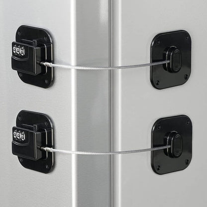 2-pack child safety combination locks for fridge & cabinet. Keyless adhesive child proofing for home security.