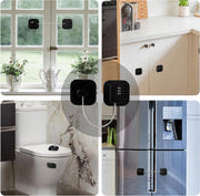 Child proofing 2-pack combination locks for kitchen fridges, cabinets & drawers. Easy adhesive home security.