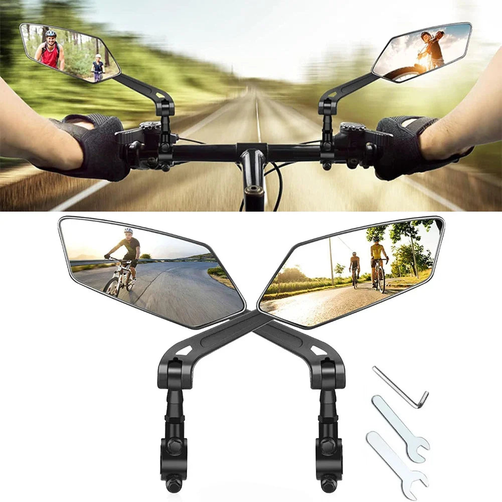 2-pack HD bicycle mirrors for enhanced cycling safety. Universal fit handlebar rearview mirrors with wide-angle view.