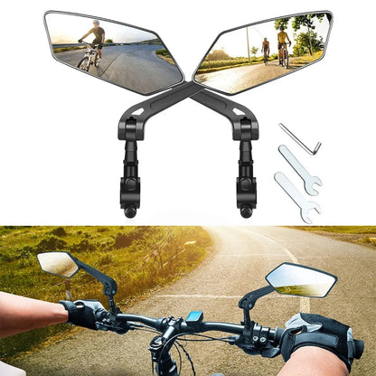 Unisex wide-angle HD bike mirrors, 2-pack, for rear view safety. Foldable and universal fit cycling gear.